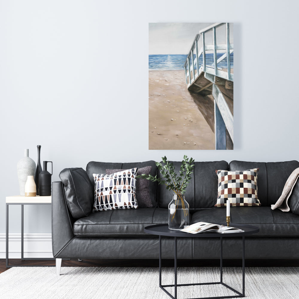 Soft Seaside Landscape | Blue Sea Canvas for Bathroom Decor