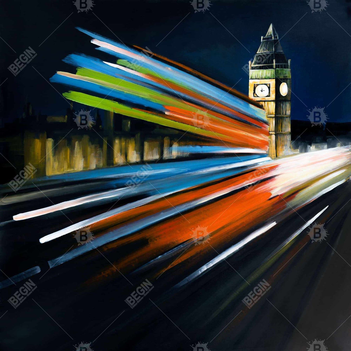 Toile longue exposition Bus londonien | Décoration murale pour chambre