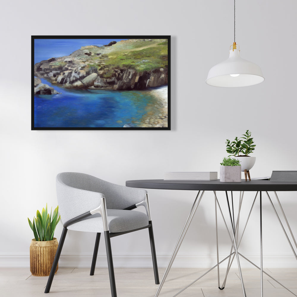 Spanish Coast Blue Bedroom Canvas | Coastal Framed Art Decor