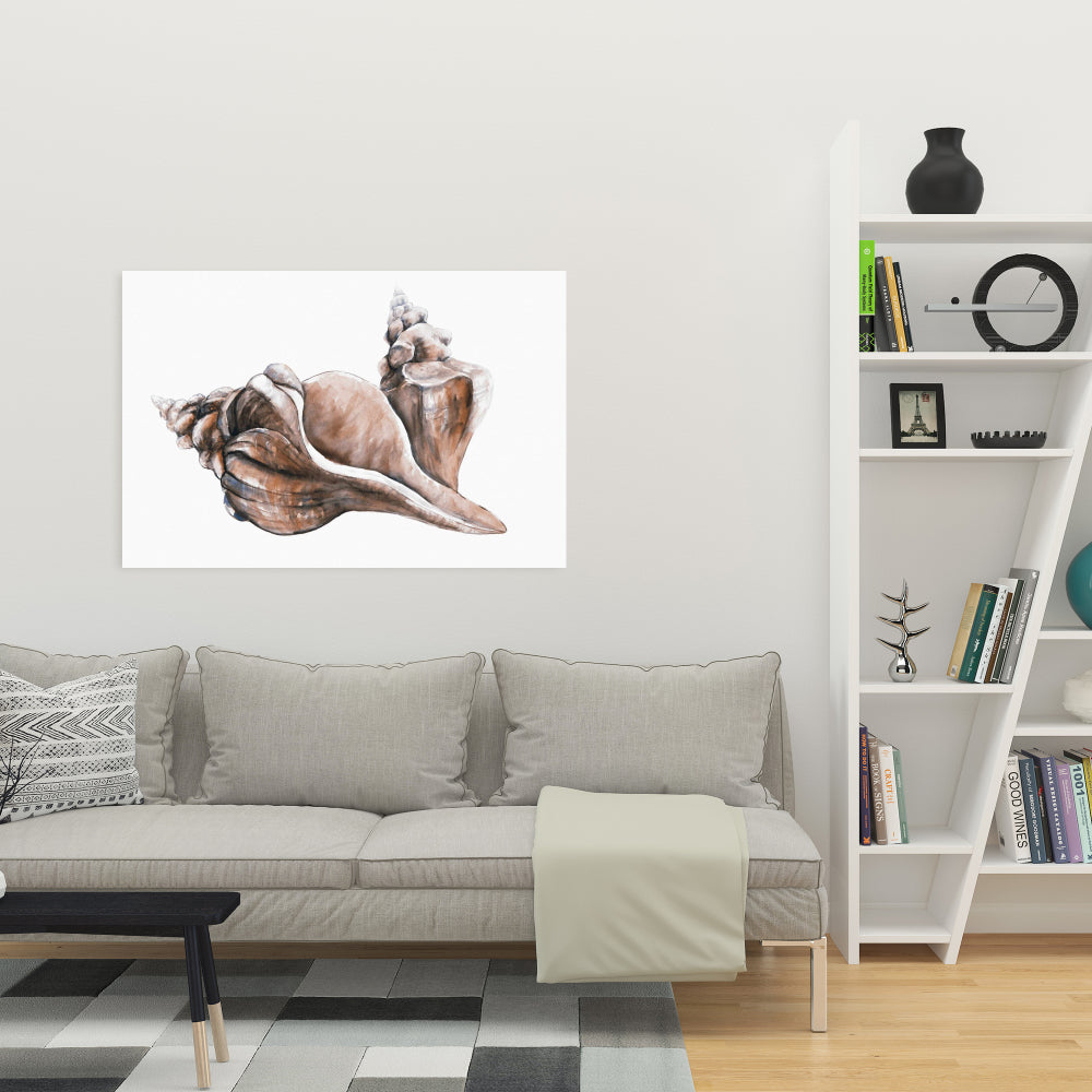 Marine Coastal Blue Canvas - Coral Horse Conch Seashell Decor