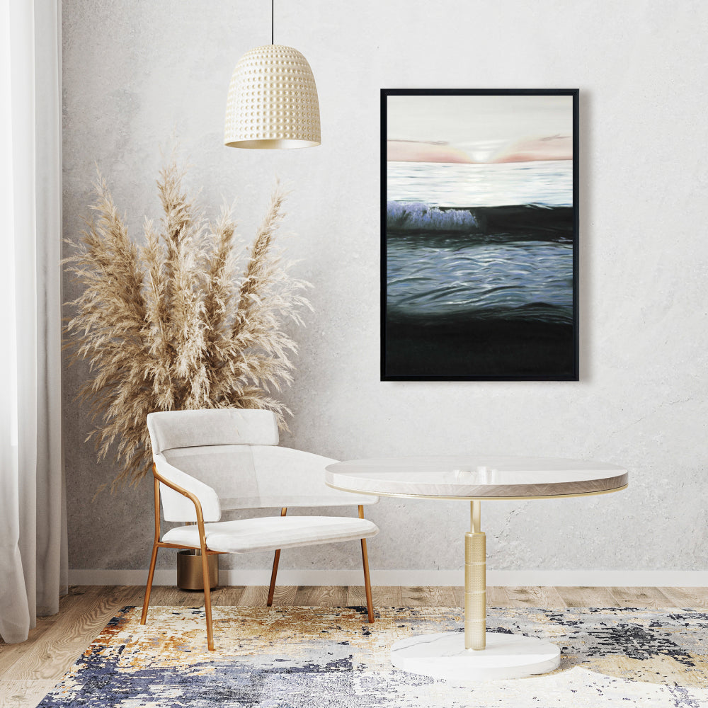 Toile encadrée turquoise côtière marine - Coucher de soleil désaturé