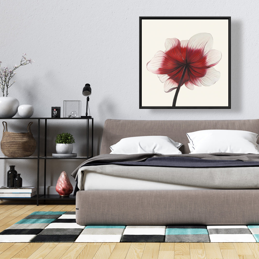 Anemone Red Flower Canvas | Black Floral Botanical Wall Art