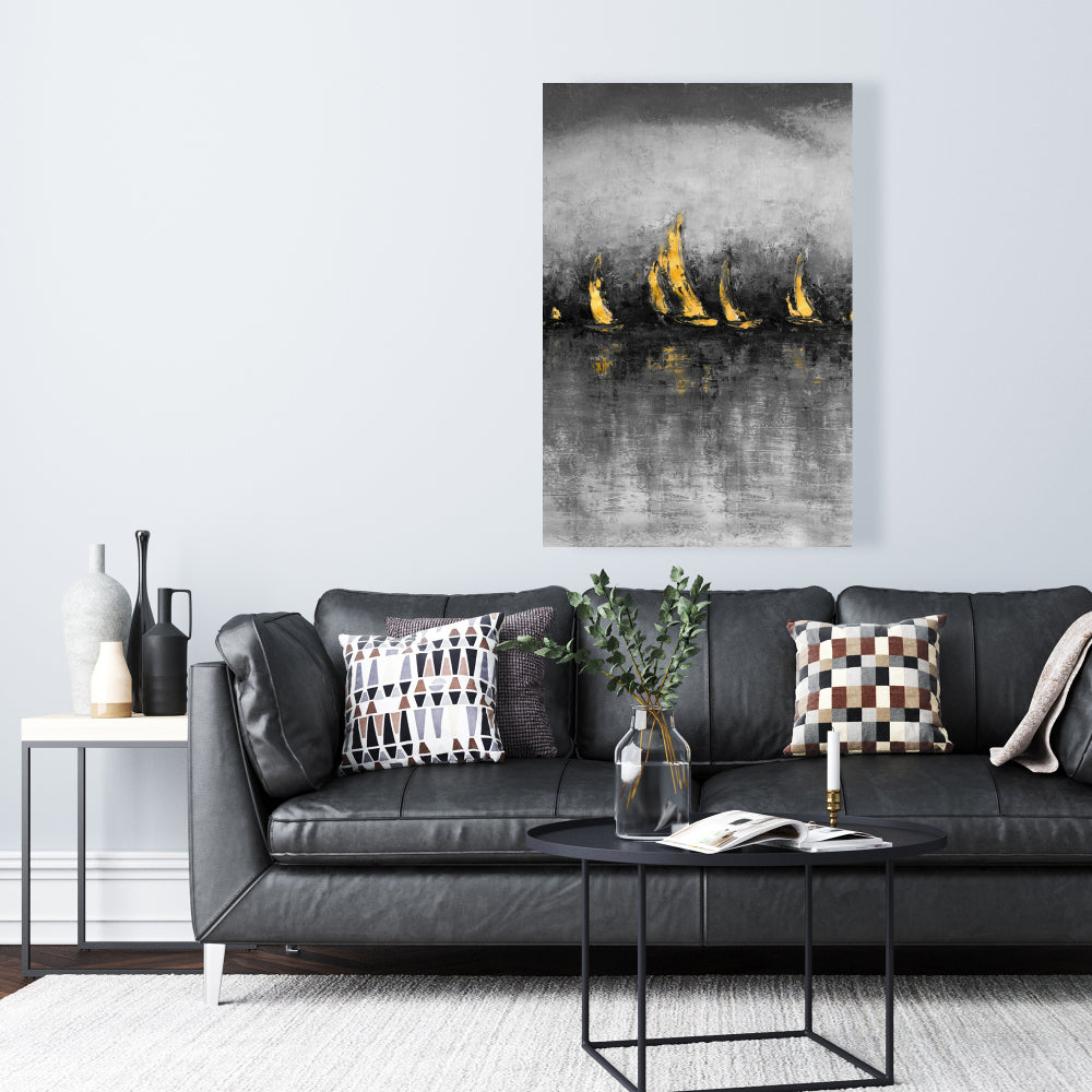 Modern Gold Sailboats Canvas - Boat Bedroom Wall Art Decor