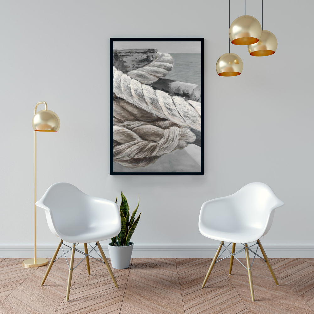 Toile encadrée beige en corde de bateau torsadée | Décoration nautique