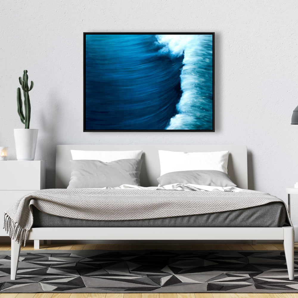Blue Coastal Bedroom Framed Canvas - Wave Home Decor Art