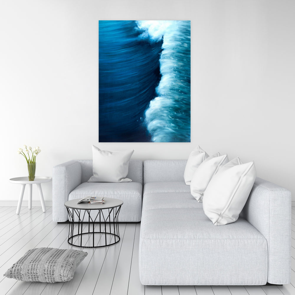 Wave Canvas - Contemporary Blue Bedroom Wall Art Decor