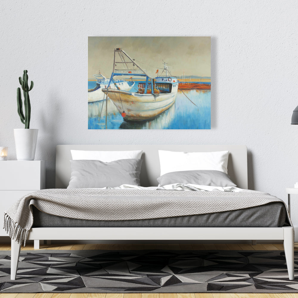 Toile Bateau de pêche | Cadre bleu pour chambre de loisirs