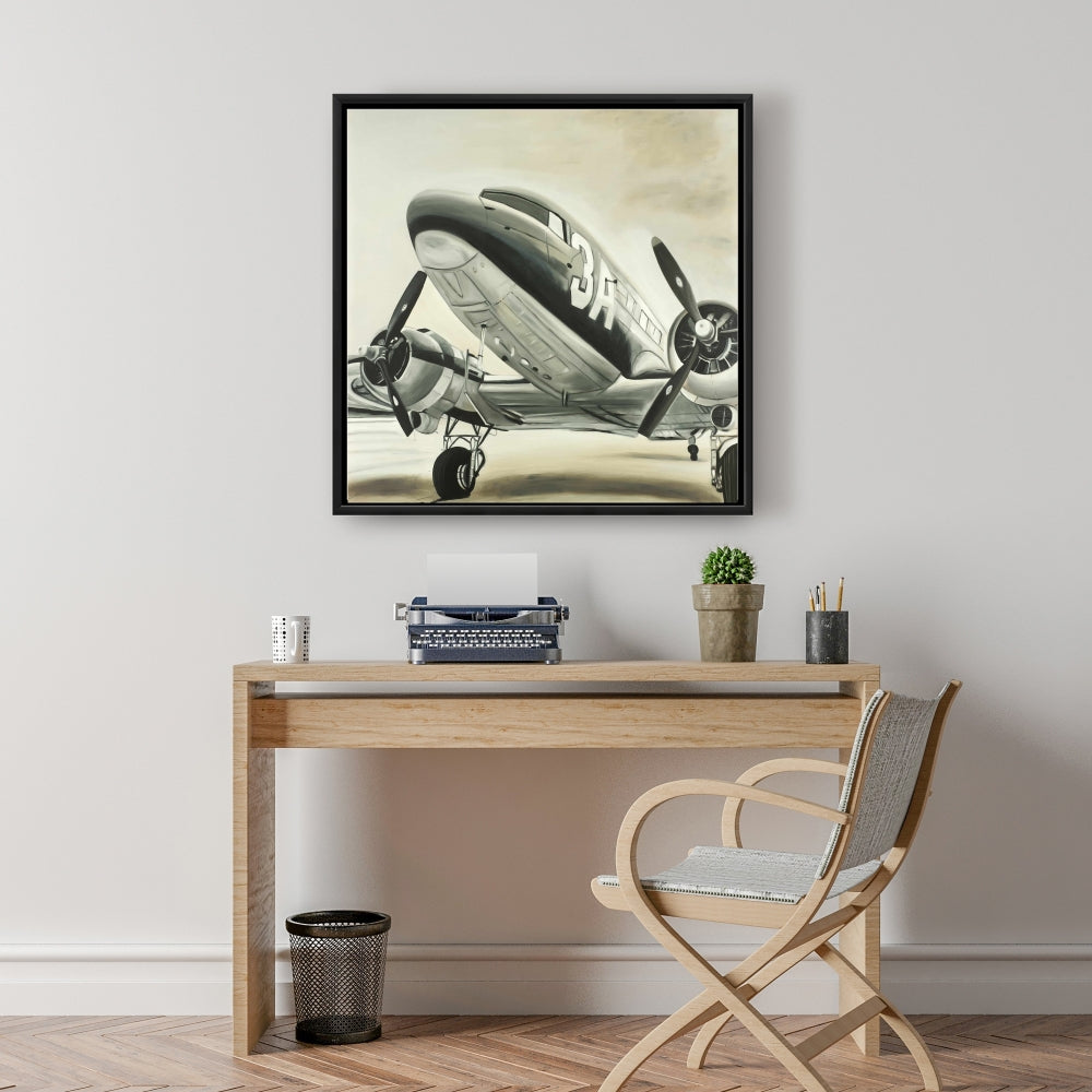 Vintage Airplane Black Framed Canvas | Home Decor Aviation