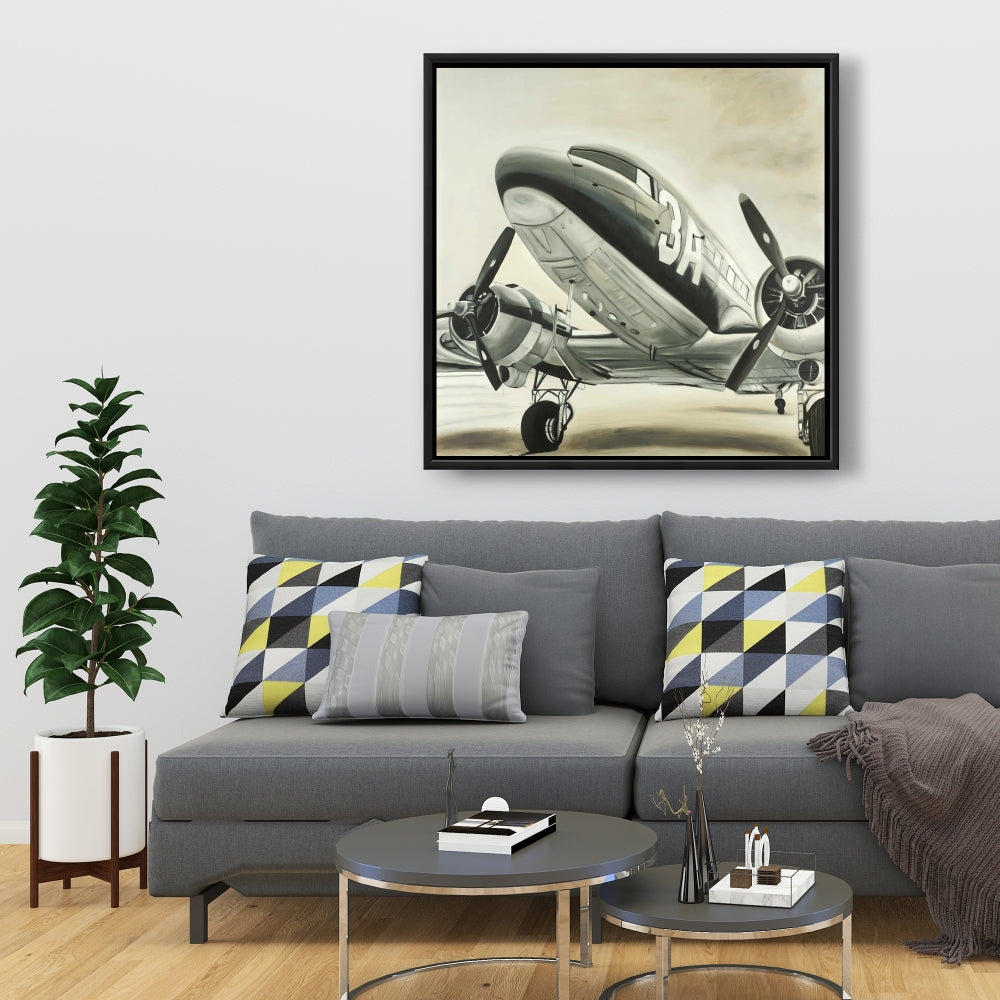 Vintage Airplane Black Framed Canvas | Home Decor Aviation