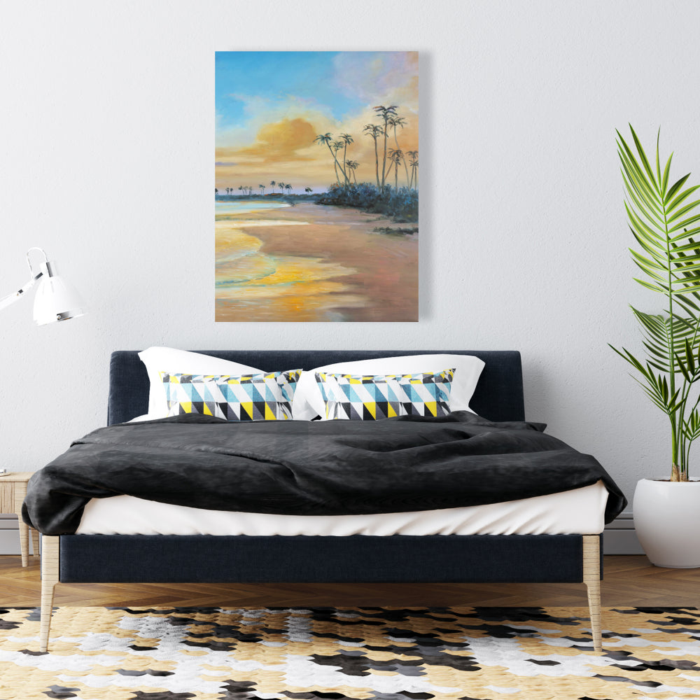 Sunset by the Sea Coastal Blue Canvas | Trees Home Decor