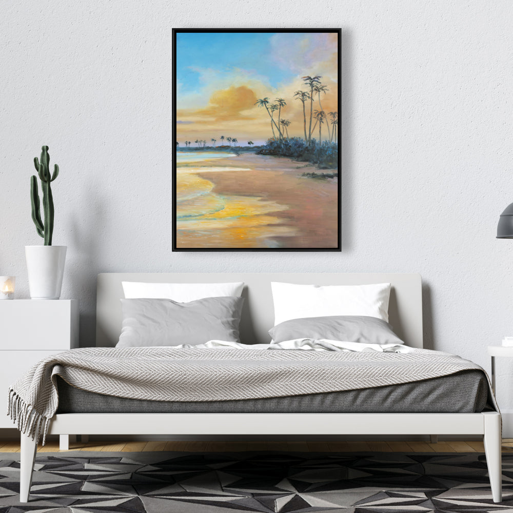 Coastal Blue Bedroom Canvas - Sunset by the Sea Wall Art
