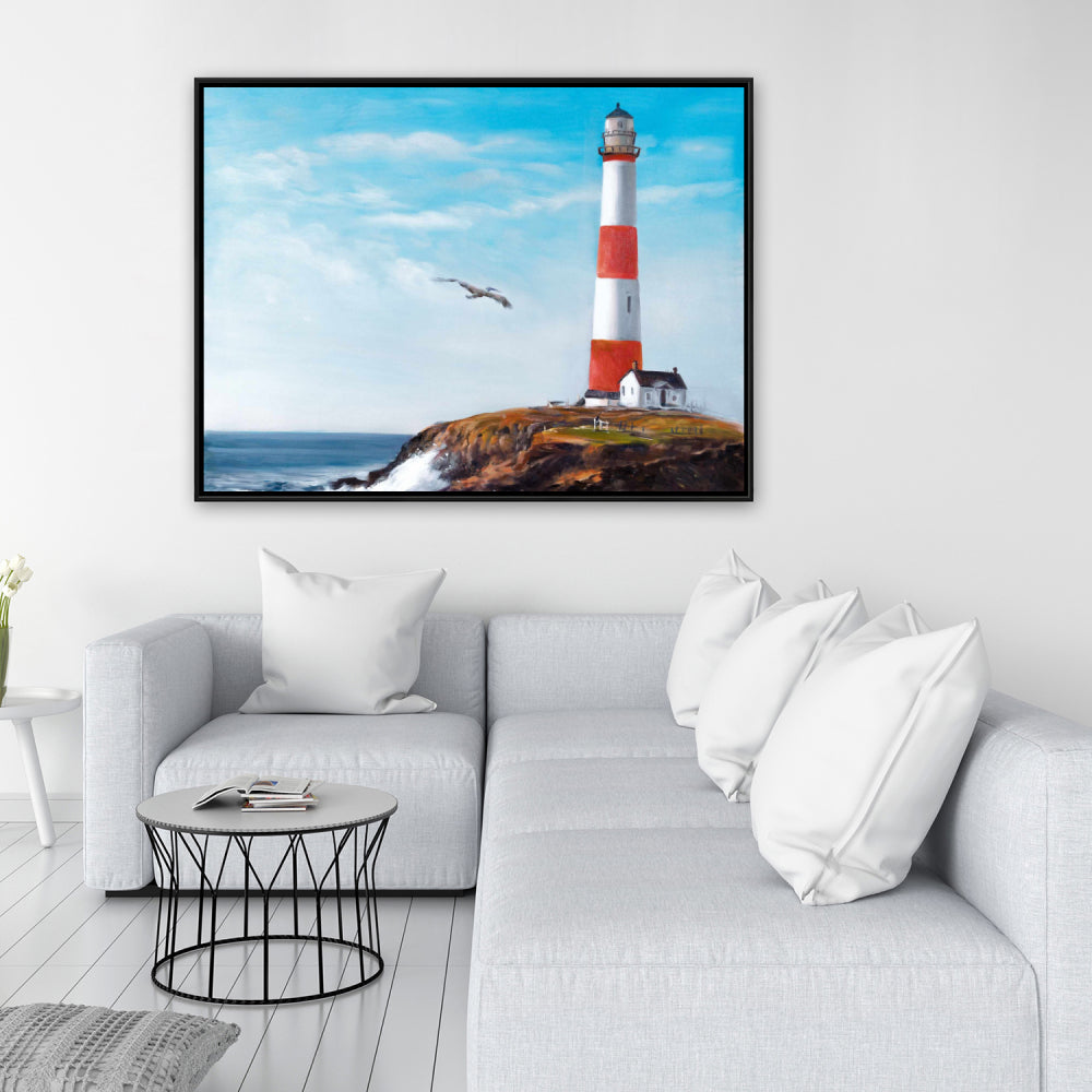 Lighthouse at the Edge of the Sea - Coastal Blue Canvas Art