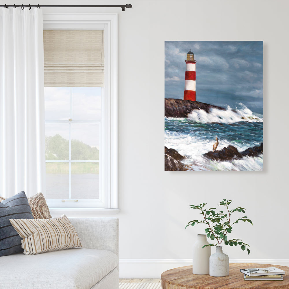 Lighthouse at the Edge of the Sea Canvas - Blue Bedroom Decor