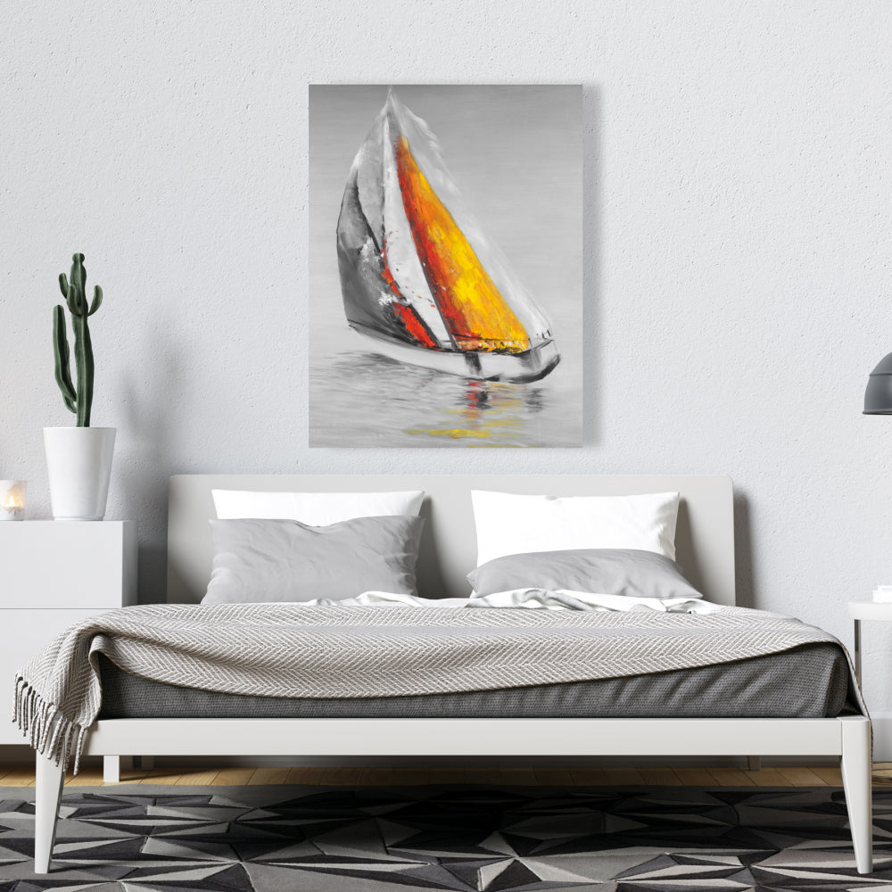 Two Colors Sailing Boat | Blue Coastal Canvas Home Decor