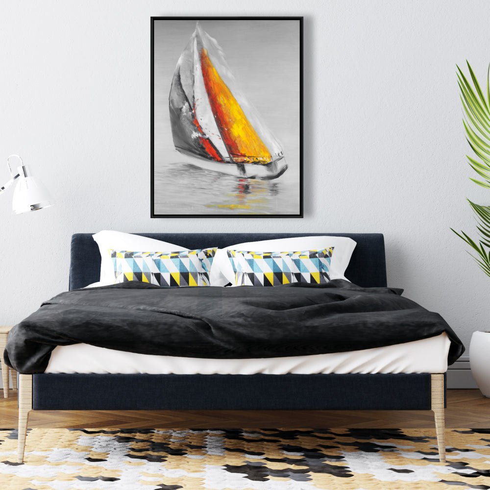 Two Colors Sailing Boat Canvas | Coastal Blue Home Decor