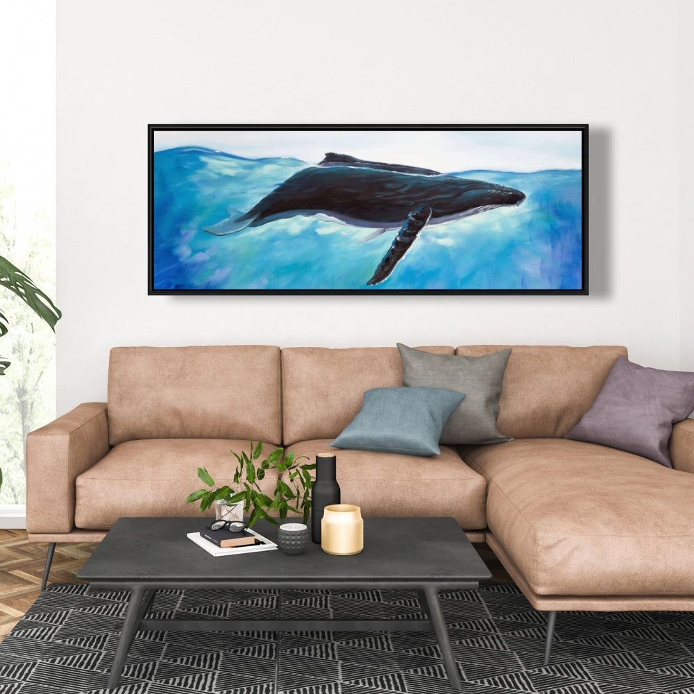 Blue Whale Marine Framed Canvas - Home Decor Wall Art