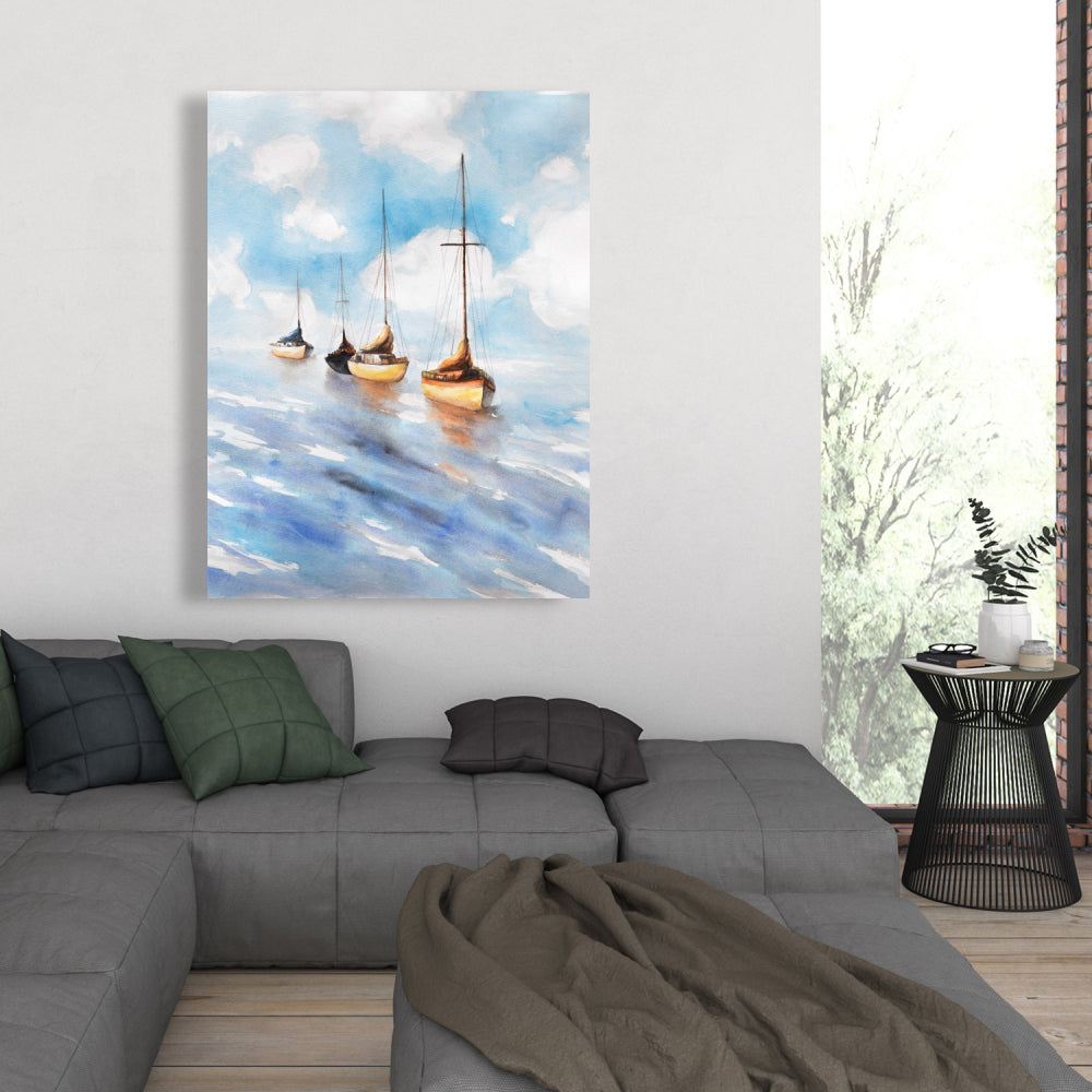 Sailboats in the Sea Coastal Canvas | Marine Bedroom Decor