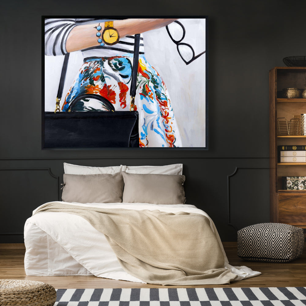 Fashionable Woman with Glasses Framed Canvas | Bedroom Decor