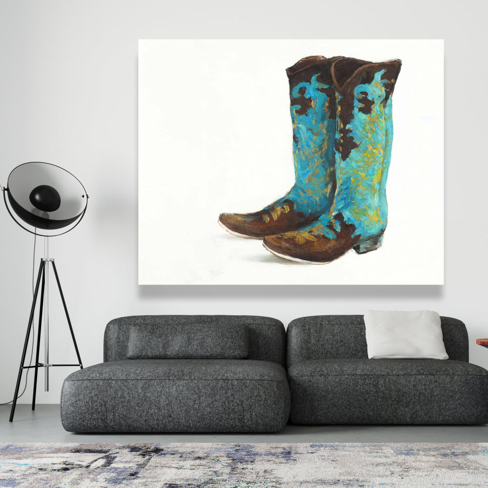 Blue Cowboy Boots Canvas | Home Decor Fashion Shoes Art