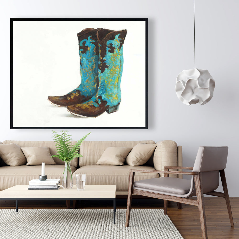 Blue Cowboy Boots | Fashion Bedroom Canvas Wall Art Decor