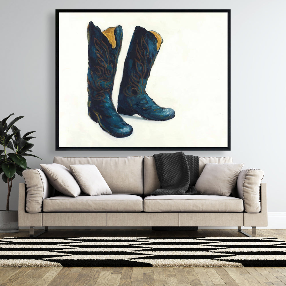 Leather Cowboy Boots Canvas | Western Shoes Bedroom Decor