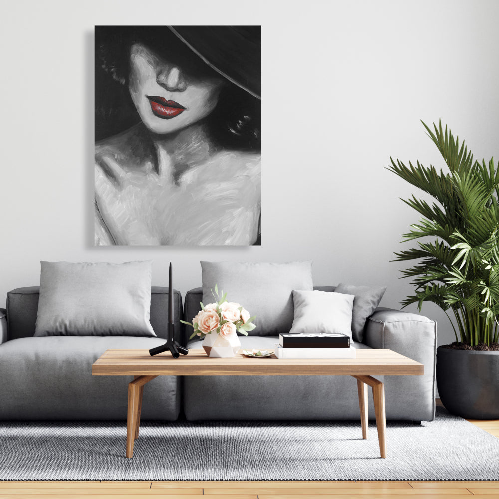 Romantic Bedroom Canvas - Mysterious Red Lips Lady Decor