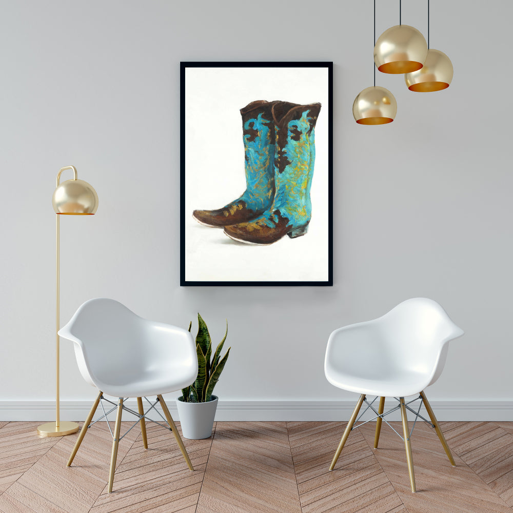 Blue Cowboy Boots | Fashion Bedroom Canvas Wall Art Decor