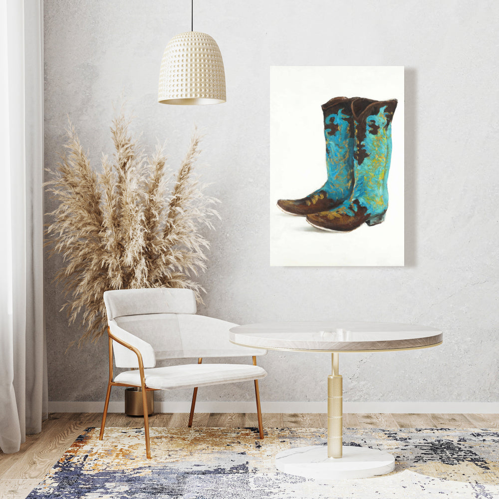 Blue Cowboy Boots Canvas | Home Decor Fashion Shoes Art