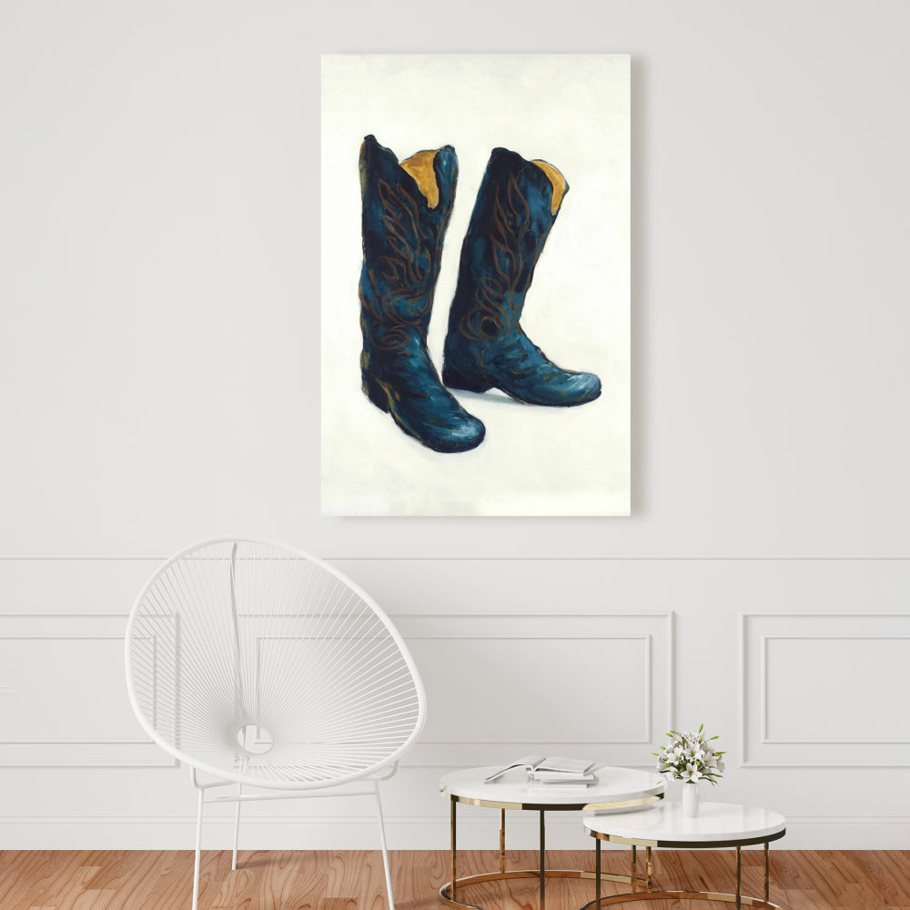 Bottes de cowboy en cuir - Chaussures tendance en toile bleue décoratives