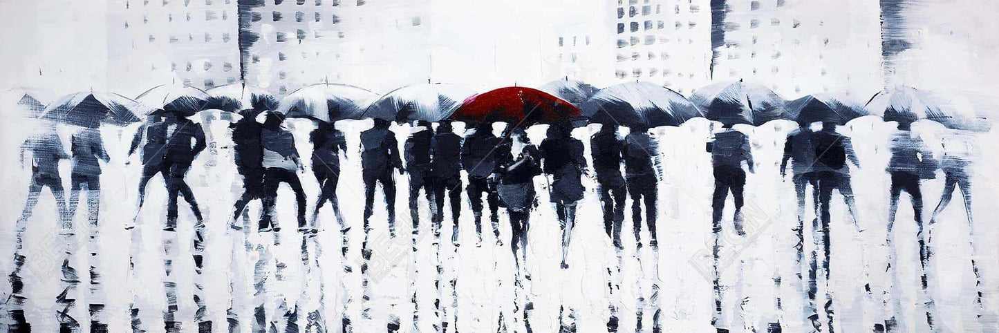 Silhouettes Walking in the Rain Canvas | Modern Bedroom Decor