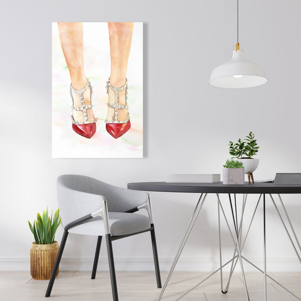 Red Studded High Heels Canvas | Fashion Shoes Home Decor