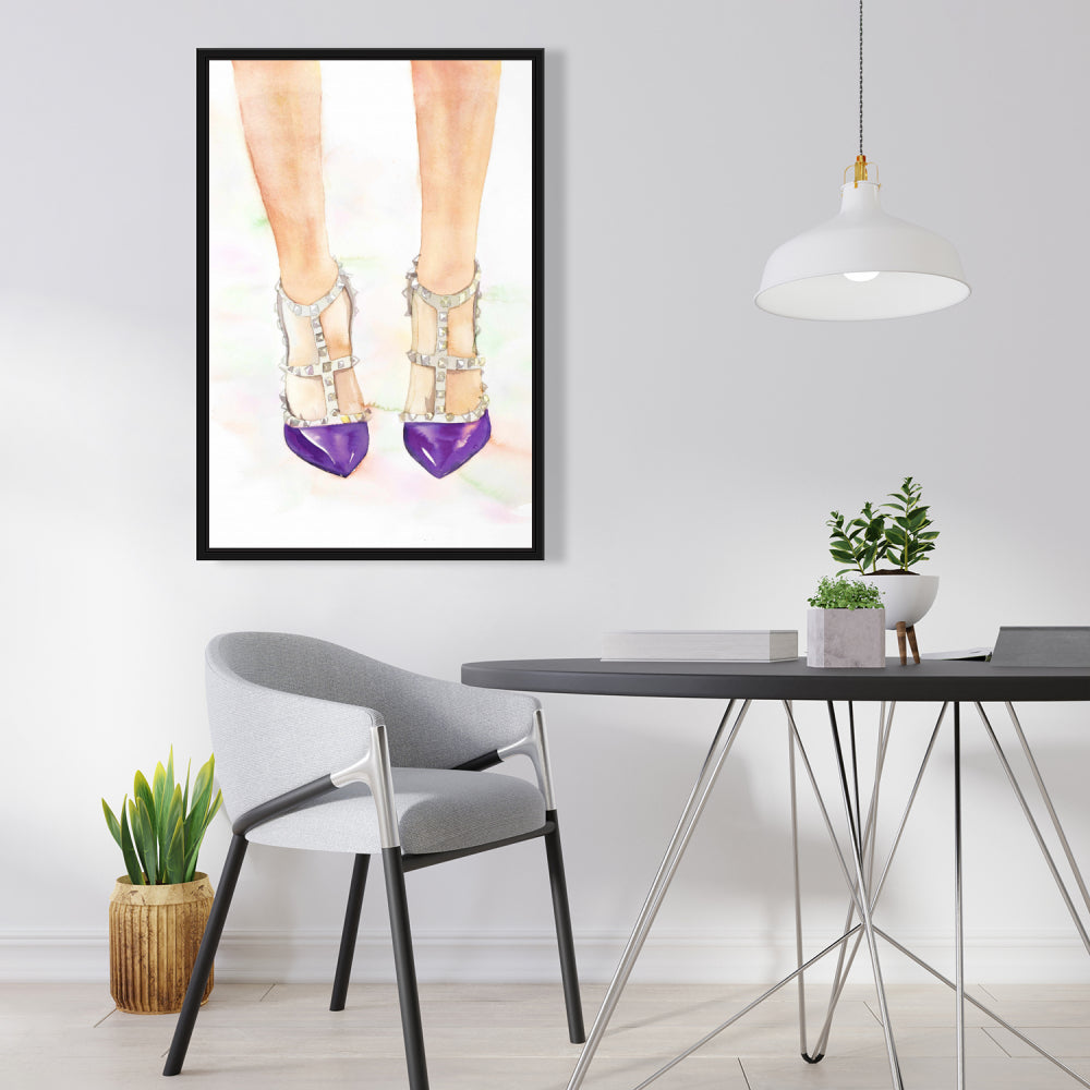 Fashion Shoes Canvas: Purple Studded High Heels Wall Art