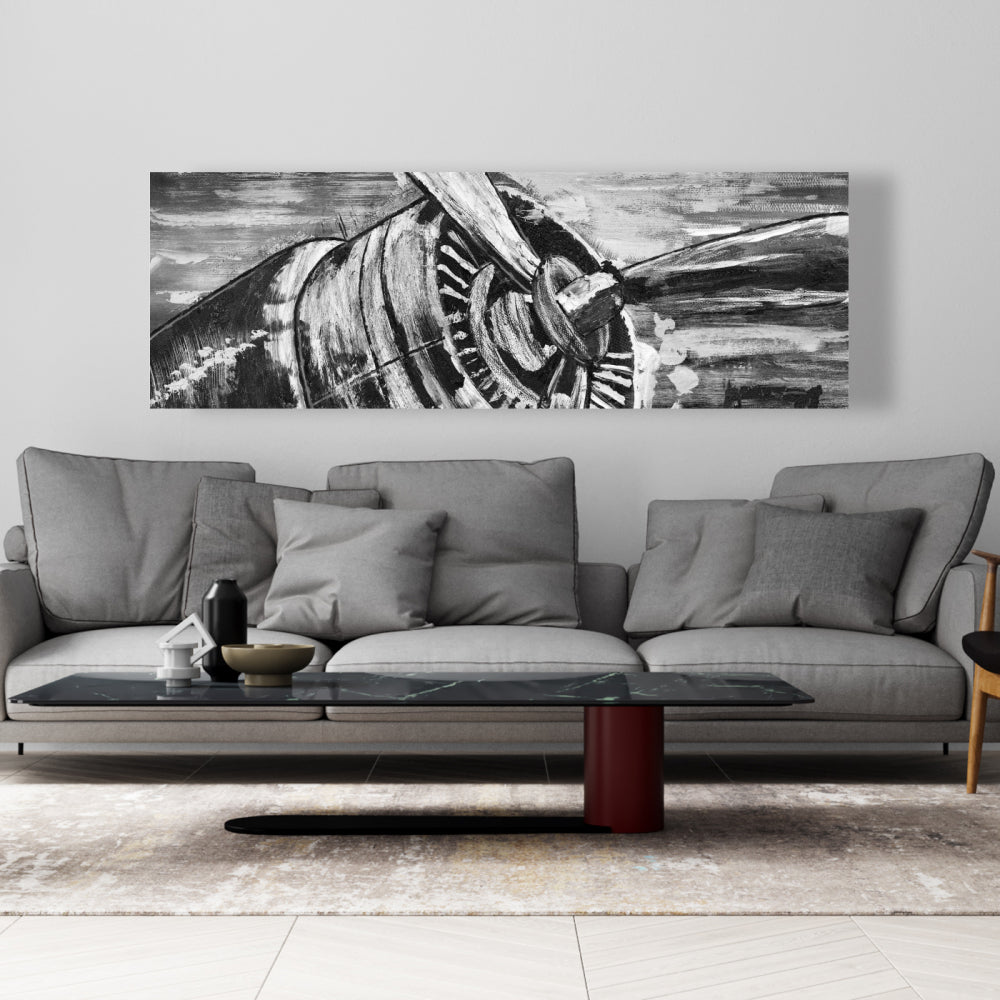 Vintage Airplane Propeller Gray Canvas - Home Decor Art