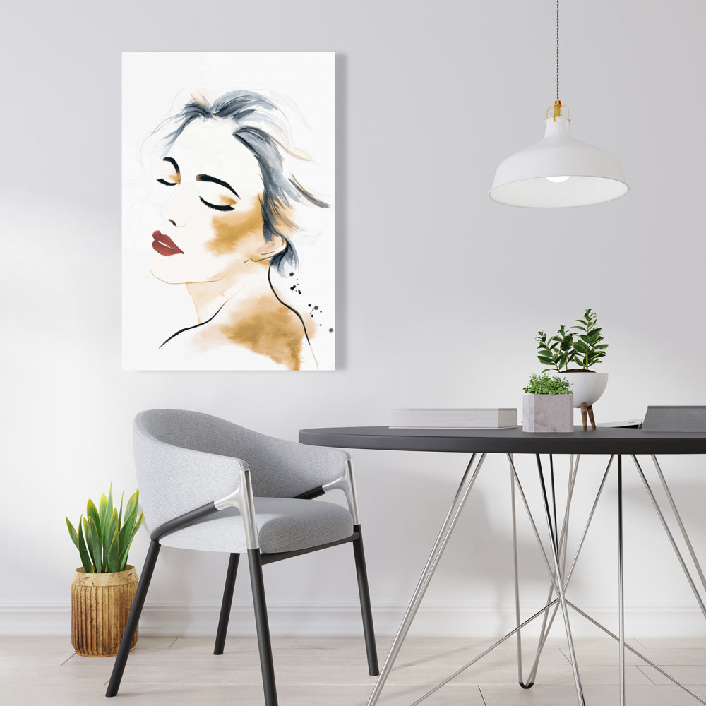Office Beauty Blue Canvas | Watercolor Lady Portrait Decor
