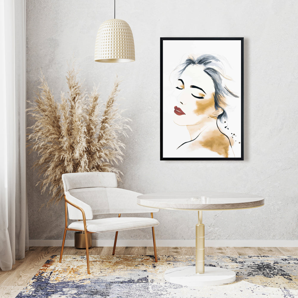 Portrait de femme serein à l'aquarelle sur toile | Décoration d'intérieur figurative
