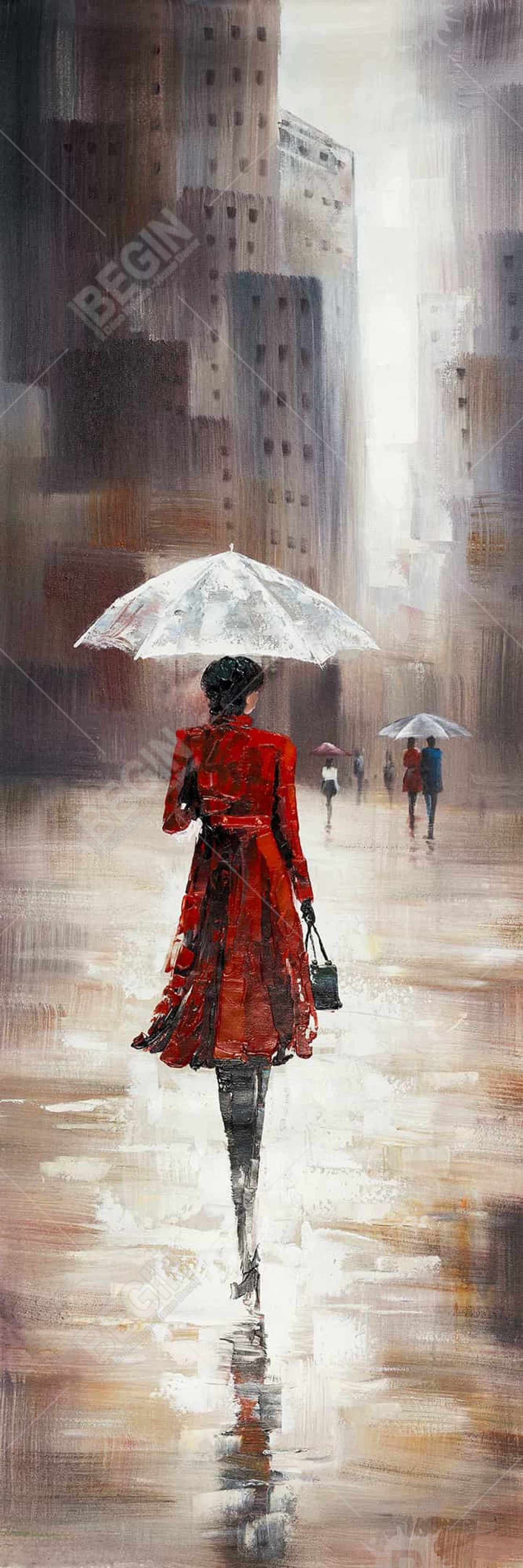 Toile de rue contemporaine grise - Décoration : Promenade tranquille sous la pluie