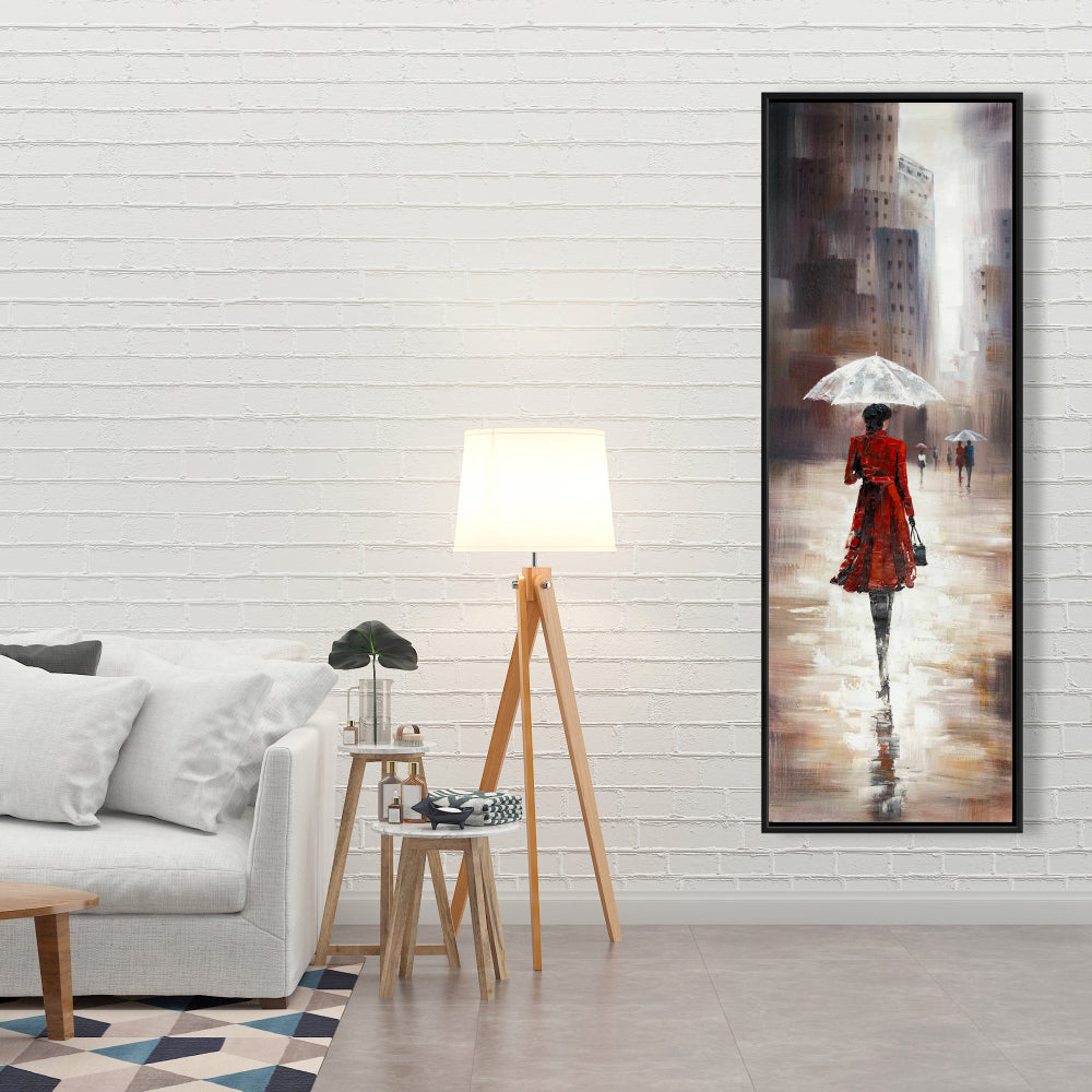 Quiet Walk in the Rain Canvas - Gray Framed Bedroom Decor