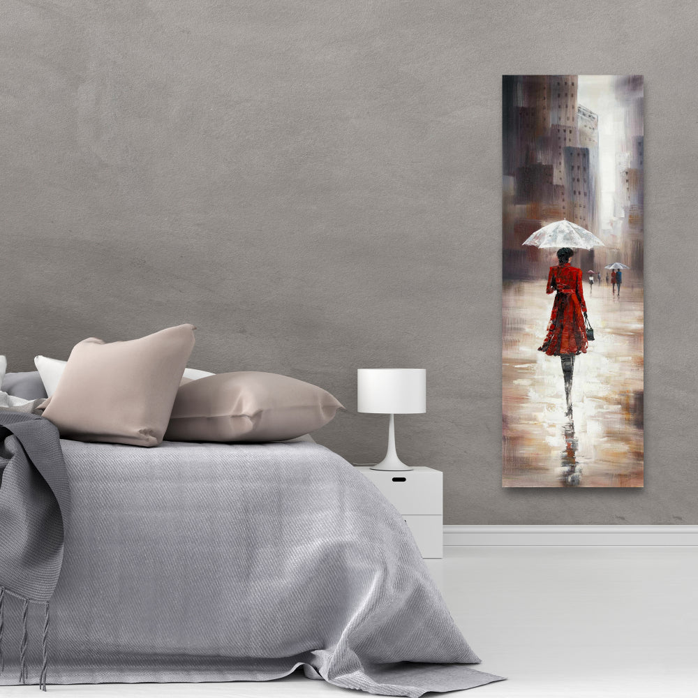 Gray Contemporary Street Canvas - Quiet Walk in the Rain Decor