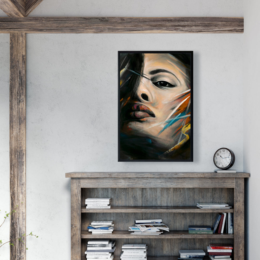 Abstract Woman Portrait - Brown Framed Canvas for Home Decor