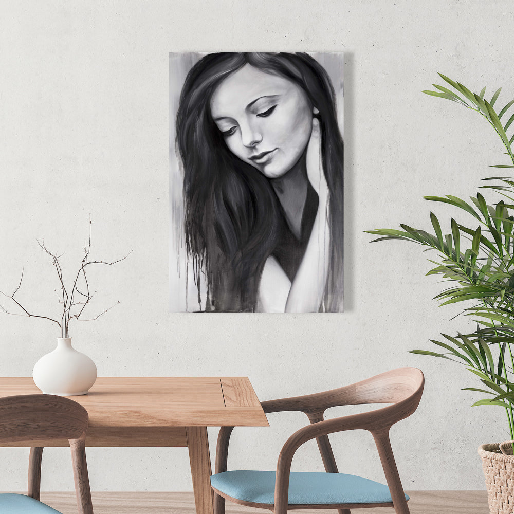 Realistic Woman Portrait | Monochrome White Canvas Decor