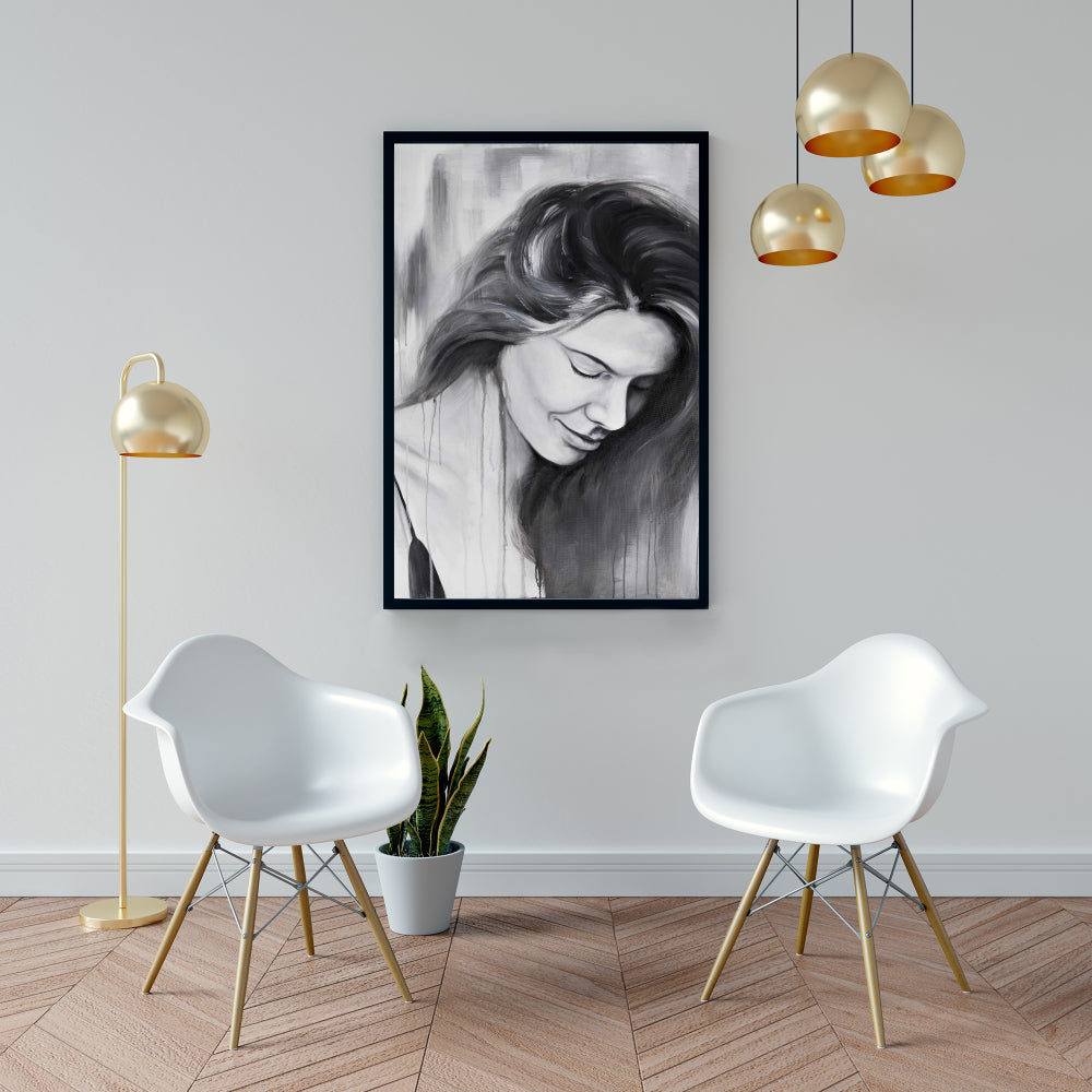Smiling Woman Portrait - White Bedroom Framed Canvas Decor