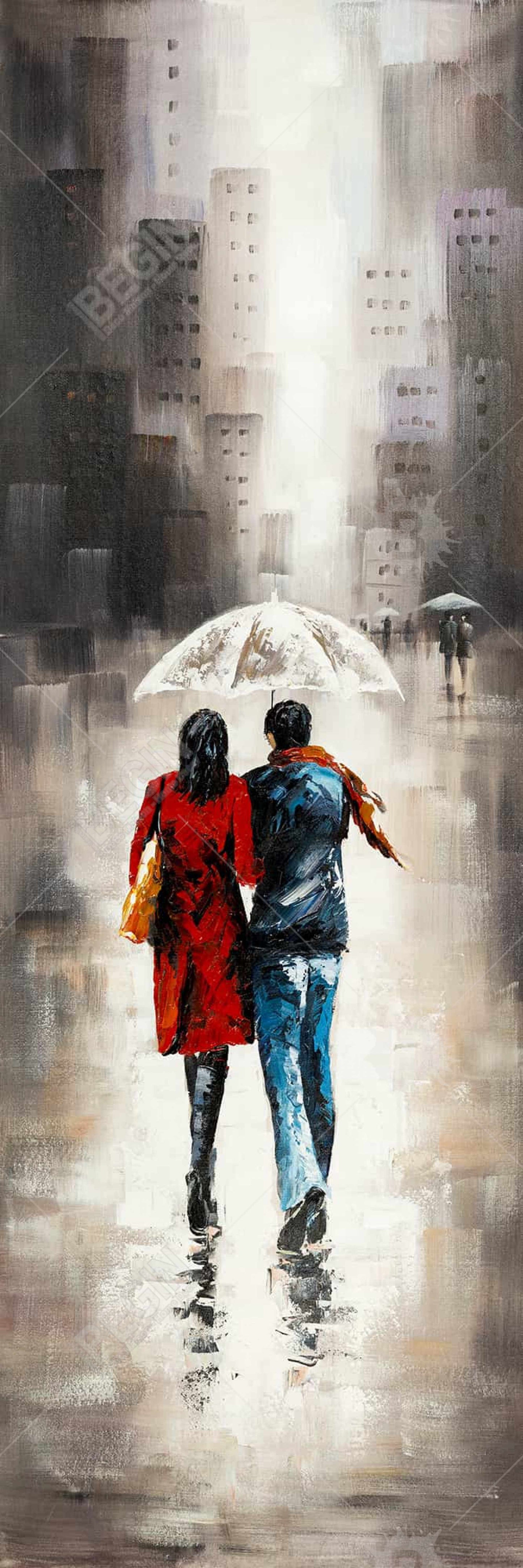 Romantic Rainy Walk Canvas | Bedroom Home Decor Wall Art