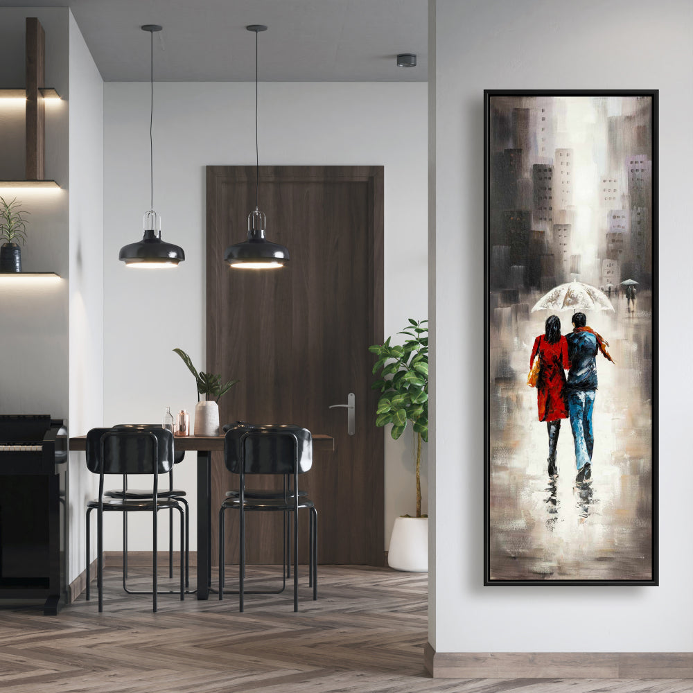 Quiet Walk in the Rain Canvas - Romantic Street Scene Decor