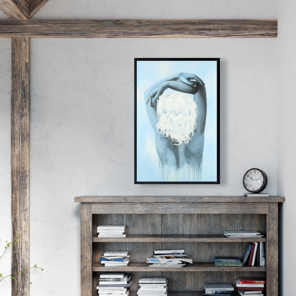 Sweet Woman Blue Framed Canvas - Bedroom Home Decor Artwork
