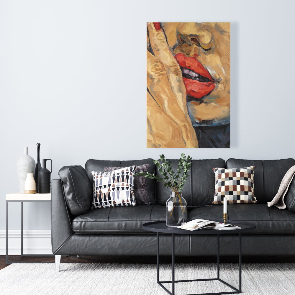 Beauty Contemporary Brown Canvas - Shushing Lips Closeup Decor