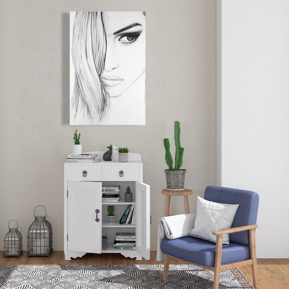 White Figurative Beauty Canvas - Black & White Portrait Decor