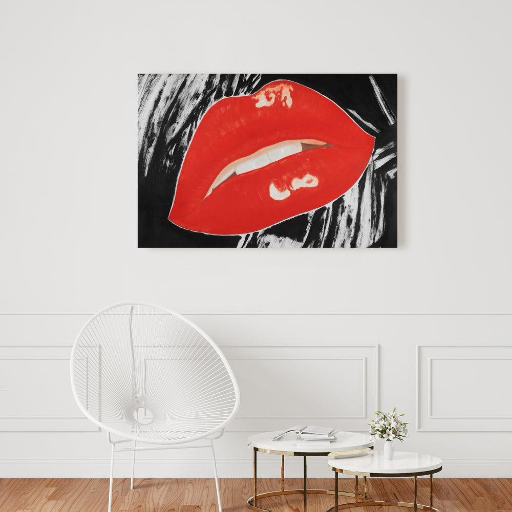 Retro Black Canvas - Kissable Lips Art for Home Decor