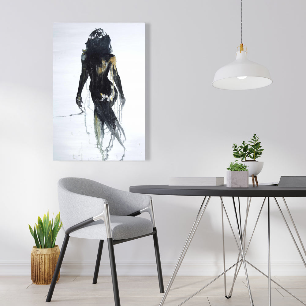 Toile abstraite représentant une silhouette de femme – Décoration d'intérieur figurative noire