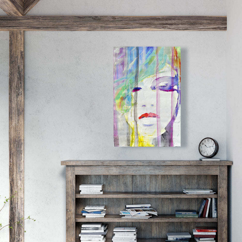 Beauty Figurative Gray Canvas - Abstract Colorful Portrait Decor