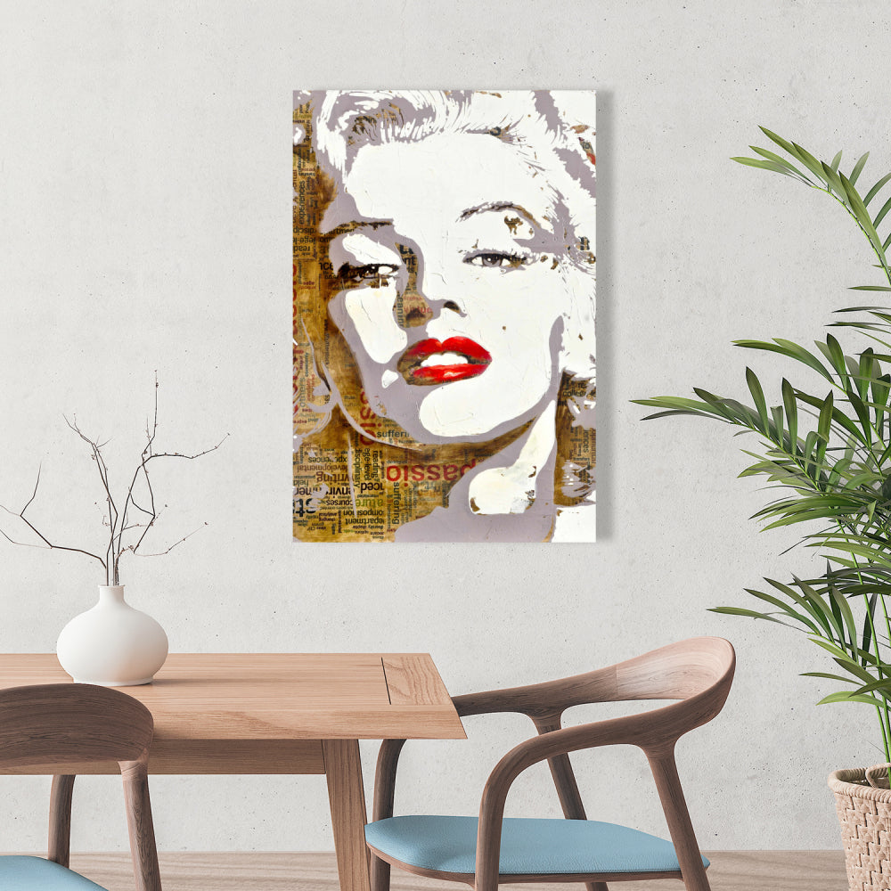 Toile typographique Marilyn Monroe - Décoration d'intérieur marron rétro